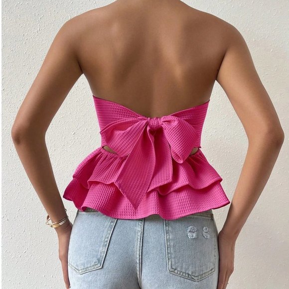 MODA ME COUTURE Tops - Pink Frenchy Bow Back Tube Top